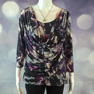 ROZ & ALI sz Petite M Sparkling Scoop Neck Blouse